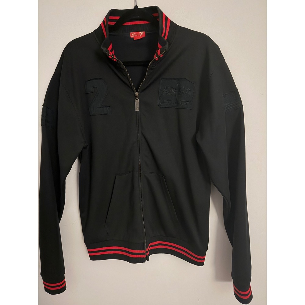 Seven7 Men's M Black Red Track Jacket Malibu Beach California Y2K Streetwear